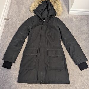Women's Black Hooded Parka Coat